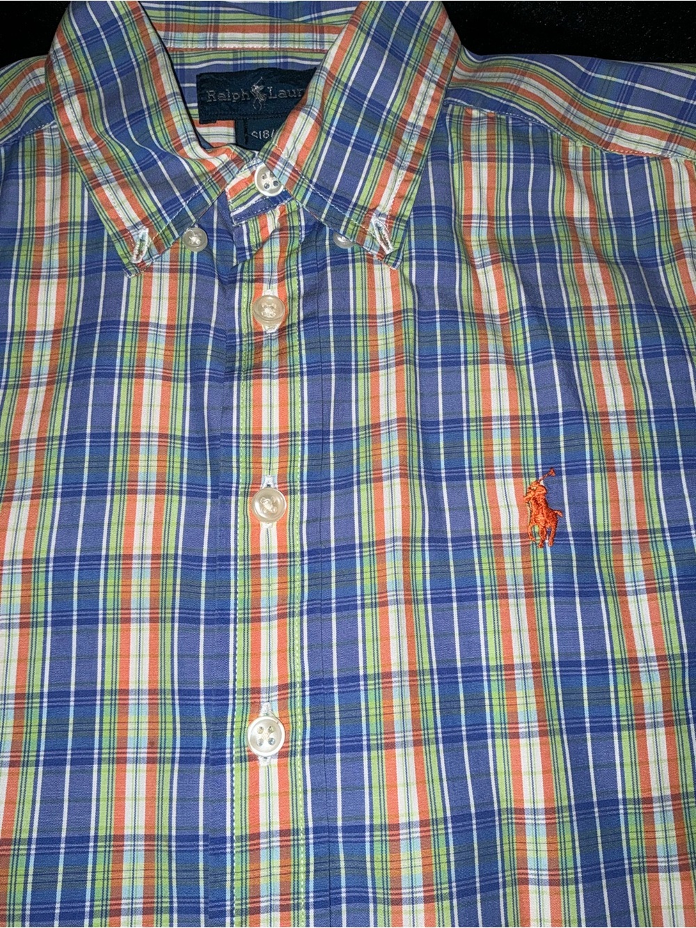 Ralph Lauren Boys Blue, Orange & Green Plaid Button-Down Shirt Small - Picture 3 of 4